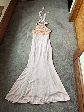 Jarlo London Blush Pink Lace Halter Maxi Dress Formal SIZE 6P